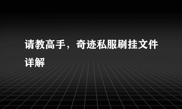 请教高手，奇迹私服刷挂文件详解