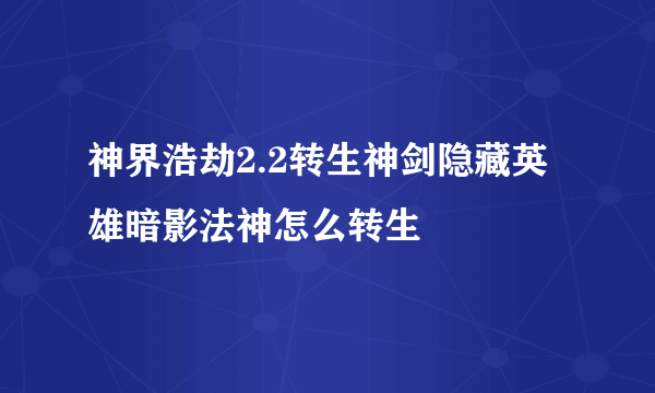 神界浩劫2.2转生神剑隐藏英雄暗影法神怎么转生