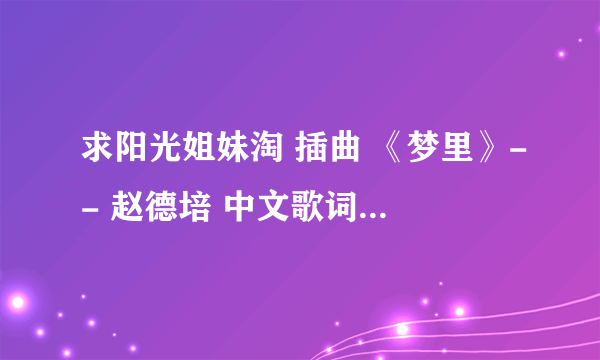 求阳光姐妹淘 插曲 《梦里》-- 赵德培 中文歌词，我已经在韩网找到了韩文歌曲了。