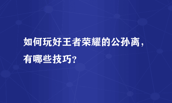 如何玩好王者荣耀的公孙离，有哪些技巧？