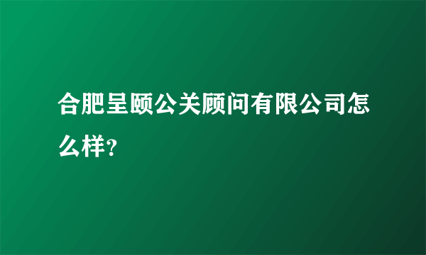 合肥呈颐公关顾问有限公司怎么样？