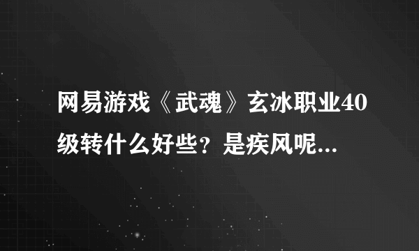 网易游戏《武魂》玄冰职业40级转什么好些？是疾风呢？还是冰霜呢？大家说说理由。谢谢了。 本人也算半