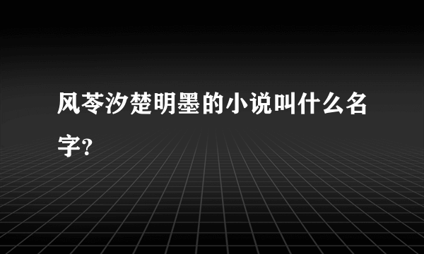 风苓汐楚明墨的小说叫什么名字？