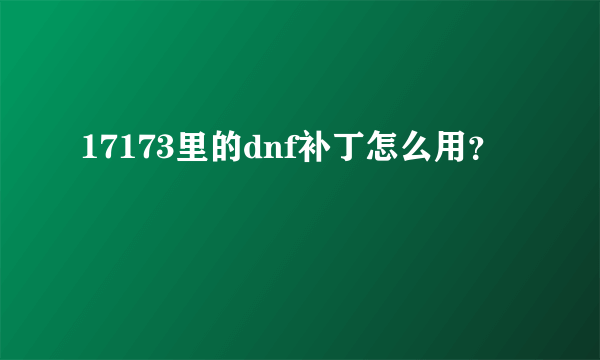 17173里的dnf补丁怎么用？