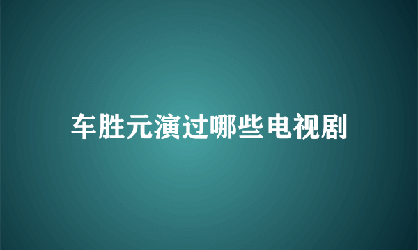 车胜元演过哪些电视剧