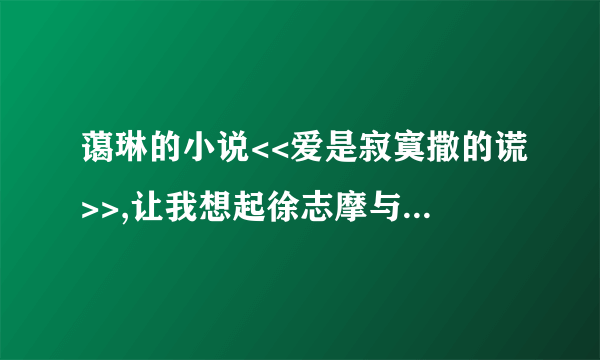 蔼琳的小说<<爱是寂寞撒的谎>>,让我想起徐志摩与陆小曼,郁达夫与王映霞,......这些历史人物的婚恋故事.