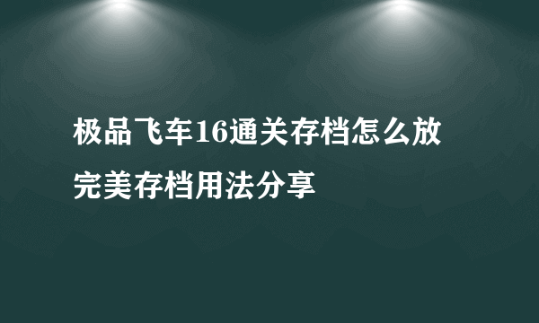 极品飞车16通关存档怎么放 完美存档用法分享