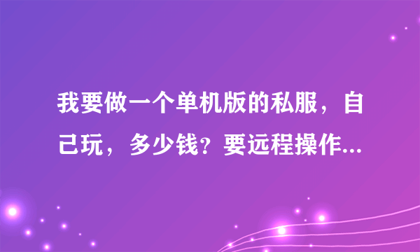 我要做一个单机版的私服，自己玩，多少钱？要远程操作的，我不懂架构