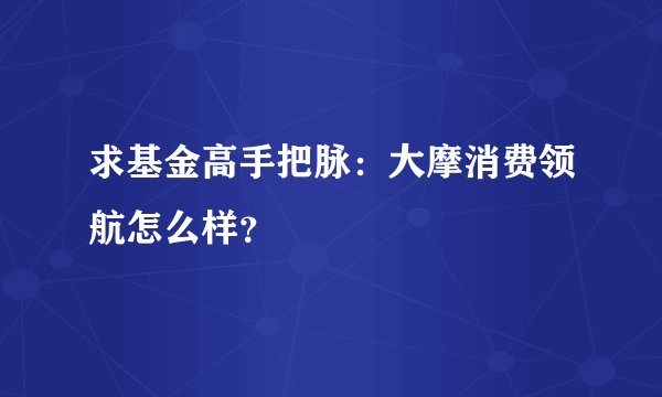 求基金高手把脉：大摩消费领航怎么样？