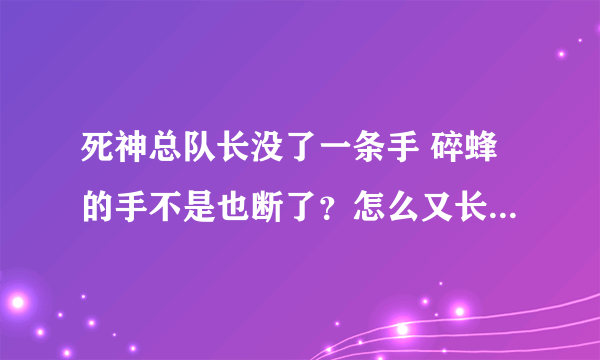 死神总队长没了一条手 碎蜂的手不是也断了？怎么又长出来了？狂汗！~~ 而且涅不是有补肉剂吗 补一哈不就哦