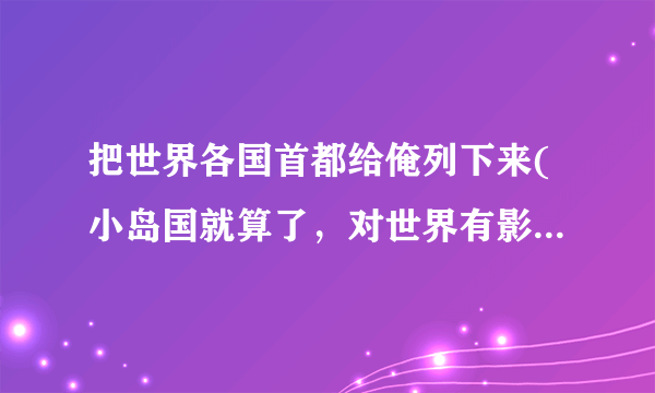 把世界各国首都给俺列下来(小岛国就算了，对世界有影响的国家必要，如欧洲，中东等国家都要）