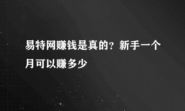 易特网赚钱是真的？新手一个月可以赚多少