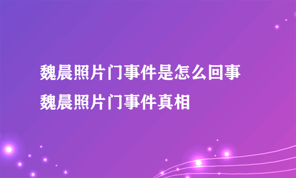 魏晨照片门事件是怎么回事 魏晨照片门事件真相