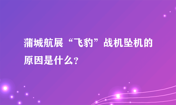 蒲城航展“飞豹”战机坠机的原因是什么？