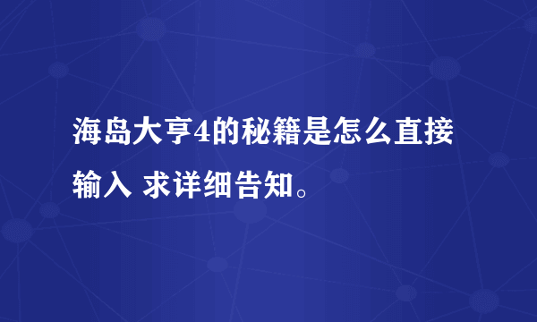 海岛大亨4的秘籍是怎么直接输入 求详细告知。