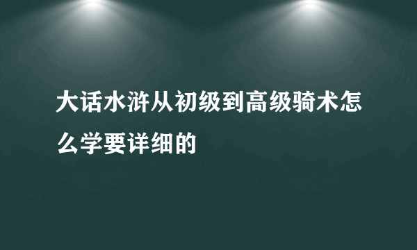 大话水浒从初级到高级骑术怎么学要详细的