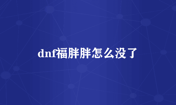 dnf福胖胖怎么没了