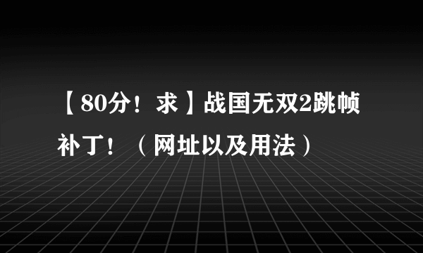 【80分！求】战国无双2跳帧补丁！（网址以及用法）