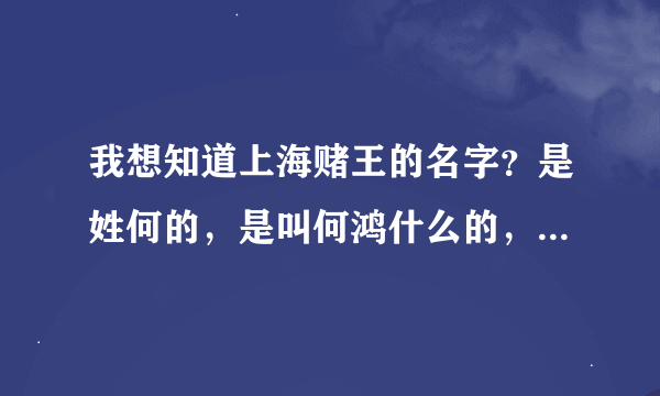 我想知道上海赌王的名字？是姓何的，是叫何鸿什么的，谢谢各位的回答！