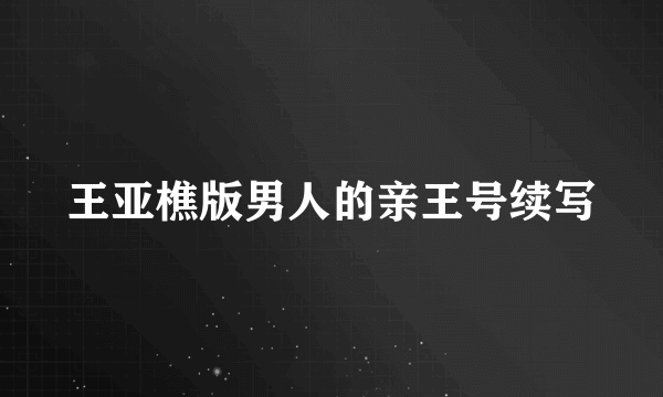 王亚樵版男人的亲王号续写