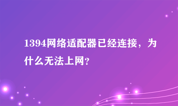 1394网络适配器已经连接，为什么无法上网？