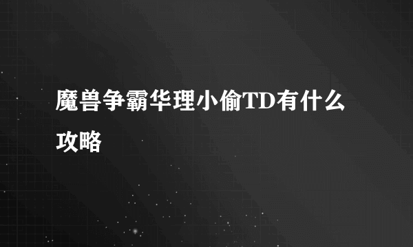 魔兽争霸华理小偷TD有什么攻略