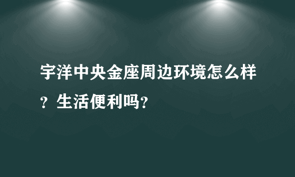 宇洋中央金座周边环境怎么样？生活便利吗？