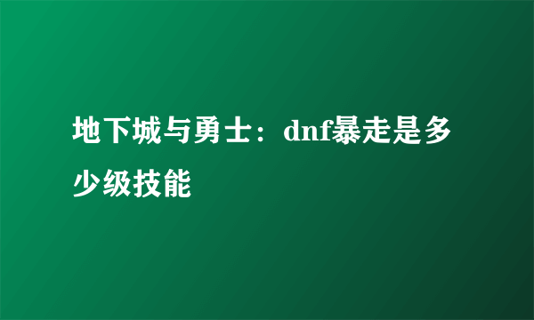 地下城与勇士：dnf暴走是多少级技能