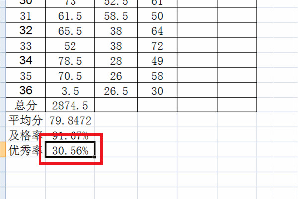 excel 如何计算优秀率