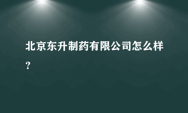 北京东升制药有限公司怎么样？