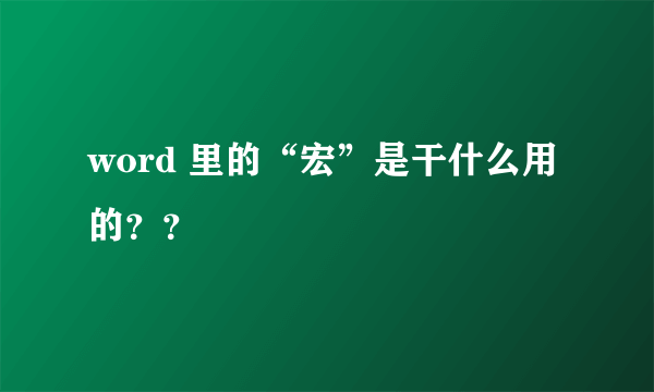 word 里的“宏”是干什么用的？？