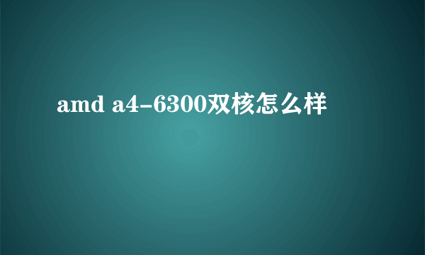 amd a4-6300双核怎么样