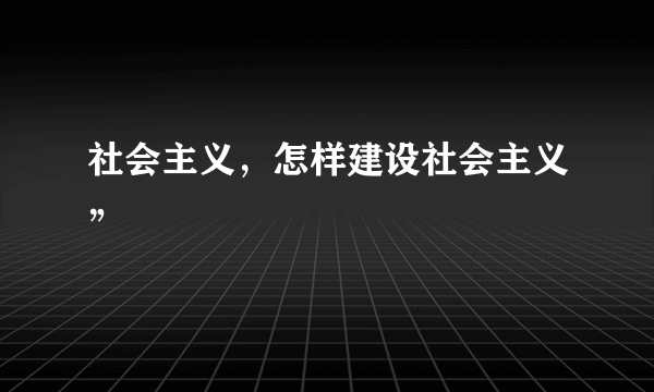 社会主义，怎样建设社会主义”