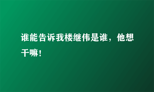 谁能告诉我楼继伟是谁，他想干嘛！