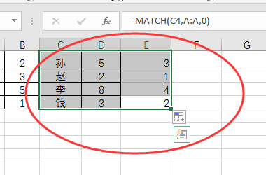 excel 中怎么让两列姓名相同排序（见图）