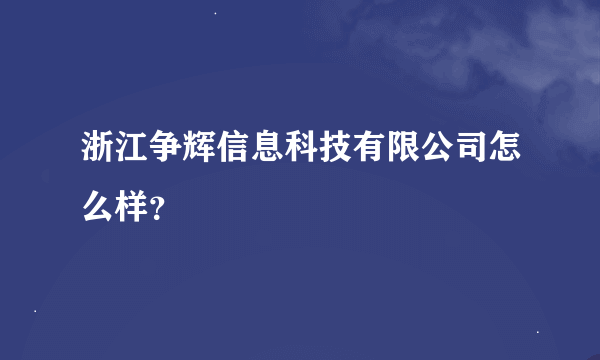 浙江争辉信息科技有限公司怎么样？