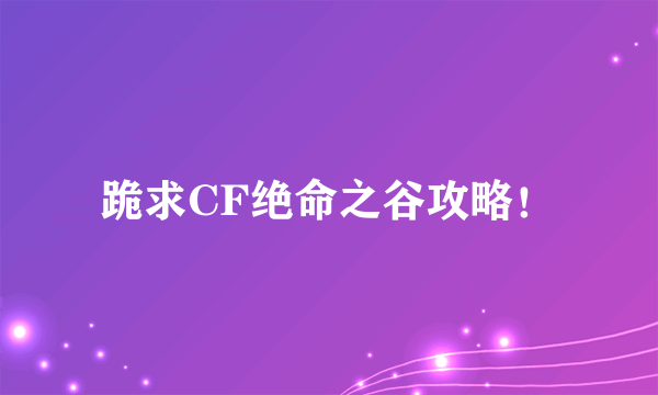 跪求CF绝命之谷攻略！