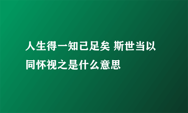 人生得一知己足矣 斯世当以同怀视之是什么意思