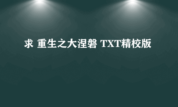 求 重生之大涅磐 TXT精校版