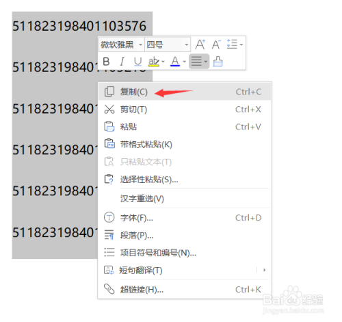 word表格里的身份证号怎么复制到excel里