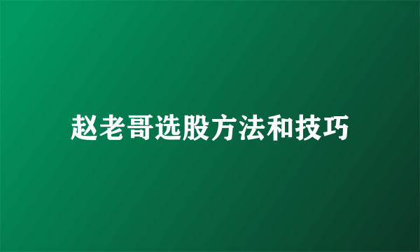 赵老哥选股方法和技巧