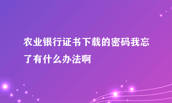 农业银行证书下载的密码我忘了有什么办法啊