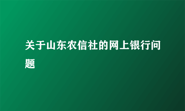 关于山东农信社的网上银行问题