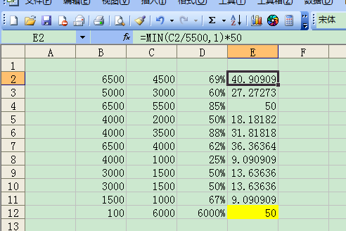 excle表格公式，求助贡献度计算公式，比如李五完成了5500，那它贡献度得