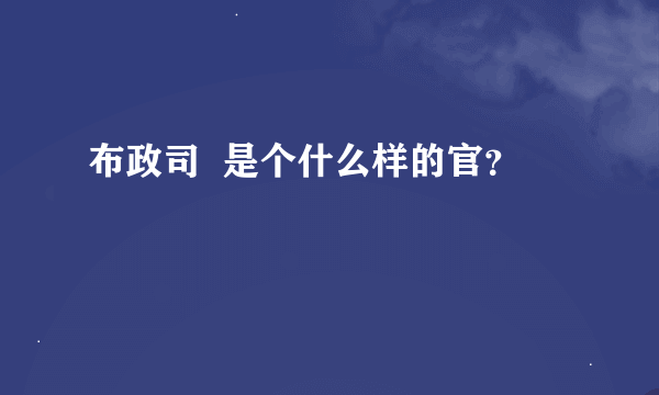 布政司  是个什么样的官？