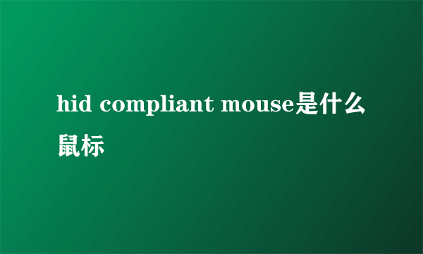 hid compliant mouse是什么鼠标