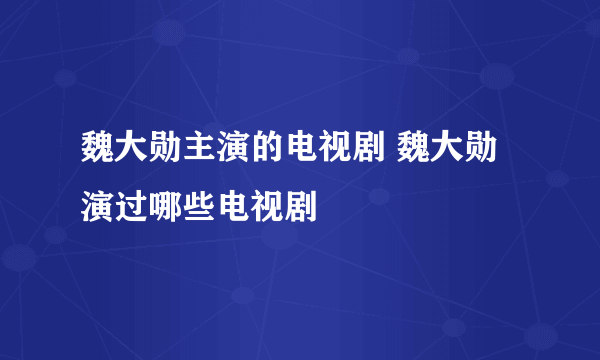 魏大勋主演的电视剧 魏大勋演过哪些电视剧