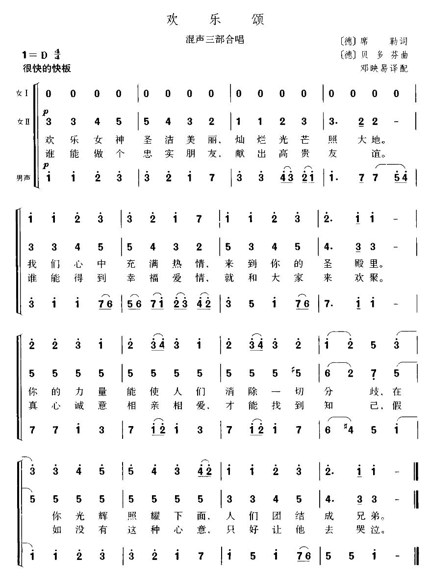 欢乐颂的简谱